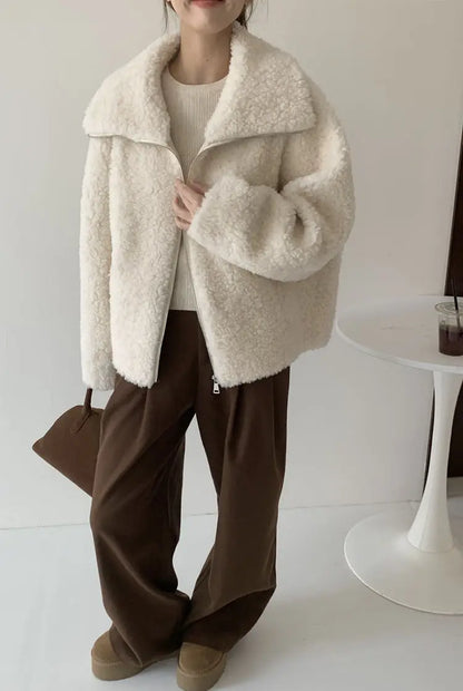 Fake Fleece Coat Women New Autumn Winter Casual Fleece-Lined Thickened Fur-Onepiece Coat Top