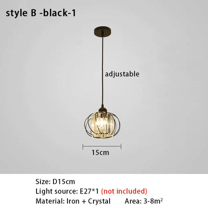 Crystal LED Pendant Lights For Dining Room Living Room Nordic Black Iron Shade 1/3 Lights Kitchen Decor Hanging Ceiling Lamp