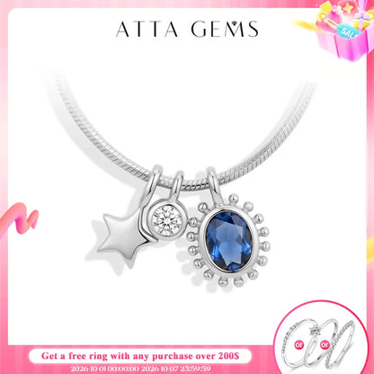 ATTAGEMS Sapphire Moissanite Pendant Star Moon Sun Necklace Copper Snake Chain Wedding Jewelry Holiday Party Gift for Women Girl