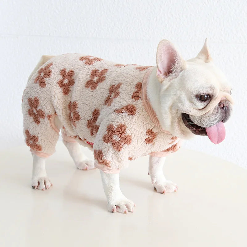Multi Colors Winter Thick Furry Dog Clothing 4 Legged Fat Dog French Bull Sweatshirts Full Cover Pet Puppy Jumpsuit