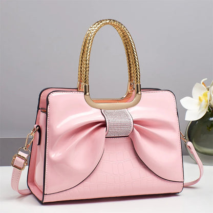 2025 New Women Luxury Designer Glossy Leather Evening Handbags Ladies Crossbody Shoulder Bag Fashion Diamond Bow Totes Bags