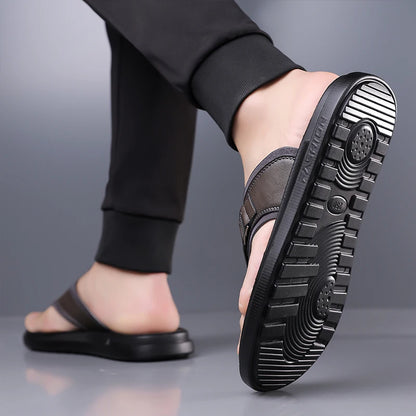 New Trend Men's Flip Flops Leather Beach Sandals Quick Dry Water Shoes Non Slip Summer Slippers Outdoor Slides Walking Sandalias