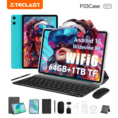 Teclast P33Case 10.1" Tablet Android 15 9GB(3+6GB) RAM 64GB ROM Allwinner A333 P33 Case/Keyboard/Mouse/Stylus/Headphone 6000mAh