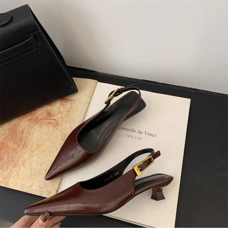 Designer Luxury Summer Pointed Toe Women Sandals Fashion Singbacks Mules Shoes Ladies Elegant Low Heel Stripper Party Sandalias