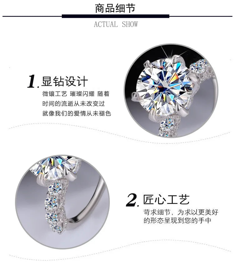 Women's Fashion High-End PT950 Platinum Ring, Luxury Inlaid 2CT Moissanite, White Moonlight Light Luxury Style