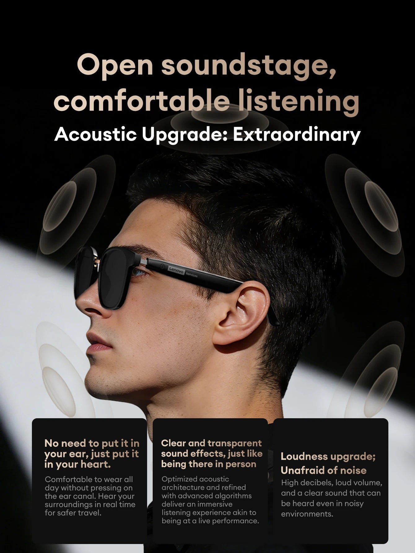 Lenovo GS106 Smart Wireless Glasses Bluetooth 6.0 Photochromic Lenses Sunglasses Hands-Free Music Calls Outdoor Sports Headphone