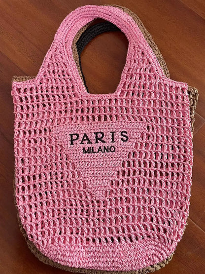 2024 Luxury Design Women Plaited Raffia Straw Bag Large Capacity Casual Tote Handbag Hollow Summer Beach Vacation Shoulder Bag