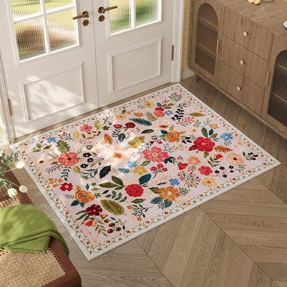 VIKAMA Door Mat Indoor Entrance Machine Washable Boho Floral Small Area Rug Non-Slip Low Pile Throw Rugs for Home Entryway Decor