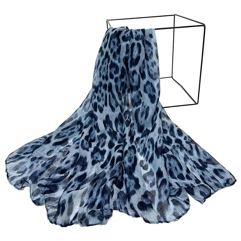 2025 New Vintage Voile Scarf Leopard Print Hijab for Women Lightweight Sunscreen Head Wrap Beach Cover-Up Windproof Travel Scarf