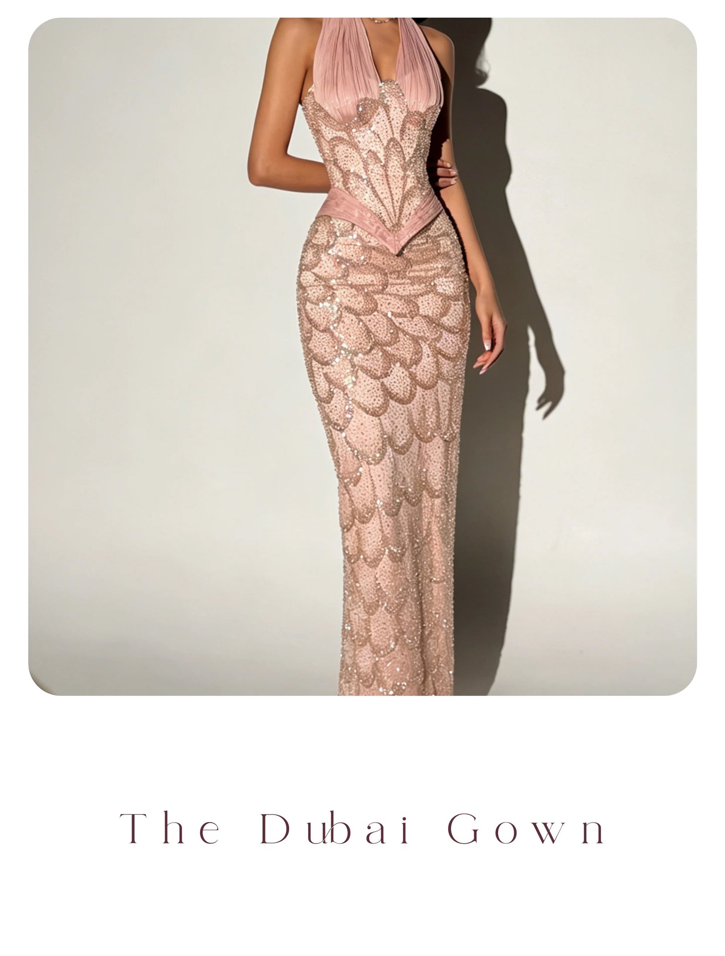 Elegant Pink Halter Neck Strapless Sleeveless Floor Length Mermaid Formal Gown Featuring Sequin and Bead Embellishments