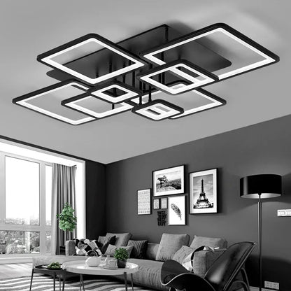 Creative Grid LED Ceiling Light Luxury Villa Hall Black Living Room Decor Dining Room Ceiling Chandelier Home Lustre Fixture