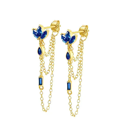 925 Sterling Silver Needle Long Chain Stud Earrings For Women Exquisite Zircon Geometric Tassel Pendant Earrings Luxury Jewelry