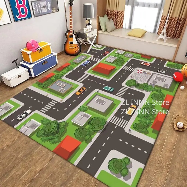 Thickened Flannel Carpet Living Room Children's Bedroom Decoration Floor Rug Cartoon Road Play Mat Soft Tatami Carpets Non-slip