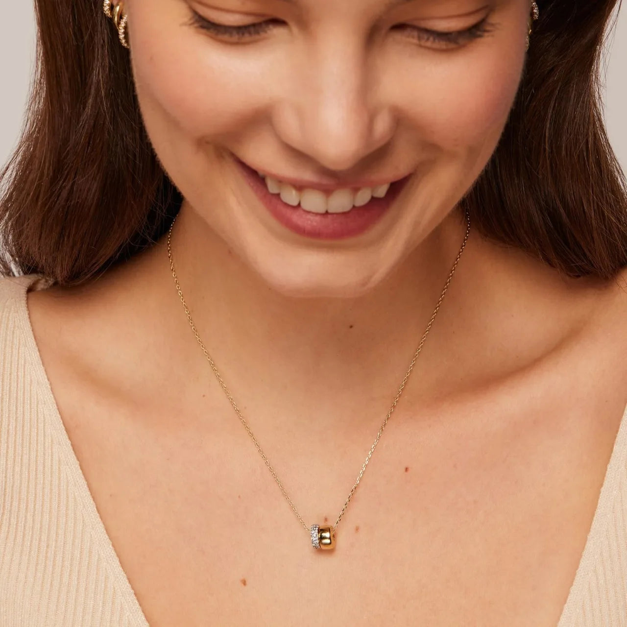 Fashion Light Luxury Diamond Double Circle Small Waist Pendant Fashion All-match Collarbone Chain Women Necklace Jewelry