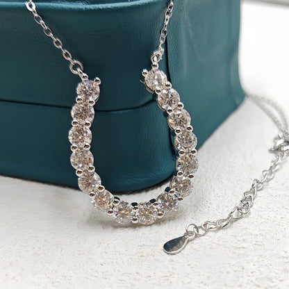 4.5CTTW U-shaped Moissanite Pendant Necklace Horseshoe Diamond Necklace for Women S925 Sterling Silver with Certificates