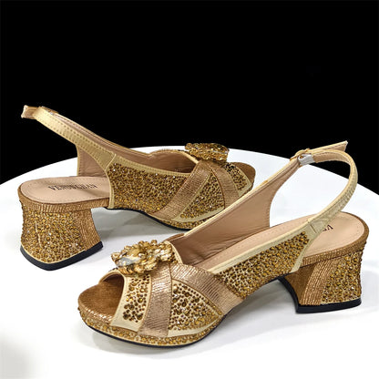 2025 Elegant Women's Peep-Toe Heels and Matching Wine Color Diamond Pumps Set - Stylish Italian Shoes and Bags for Parties