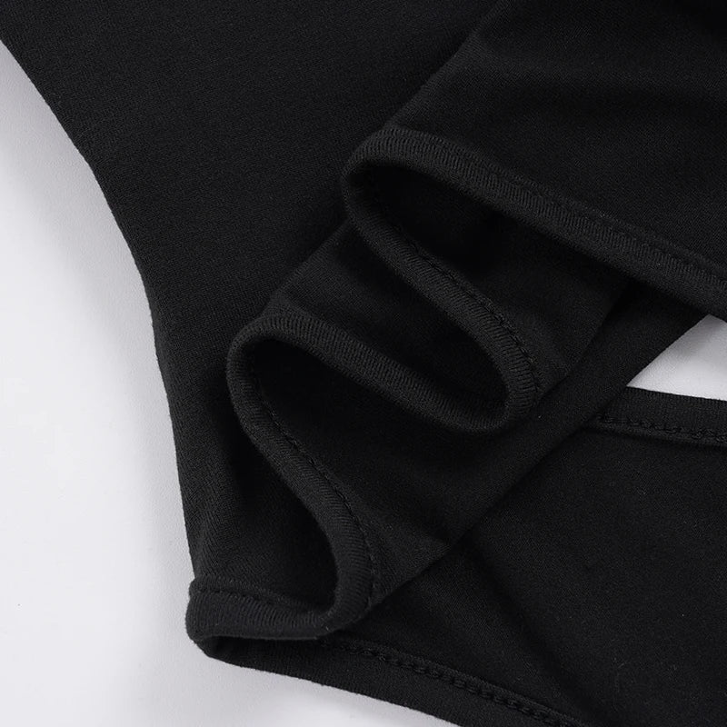 SUCHCUTE Sexy High-Neck Mesh Patchwork Jumpsuit Women Hollow One-piece Suit Streetwear Long Sleeve Bodysuits Skinny Rompers Y2k
