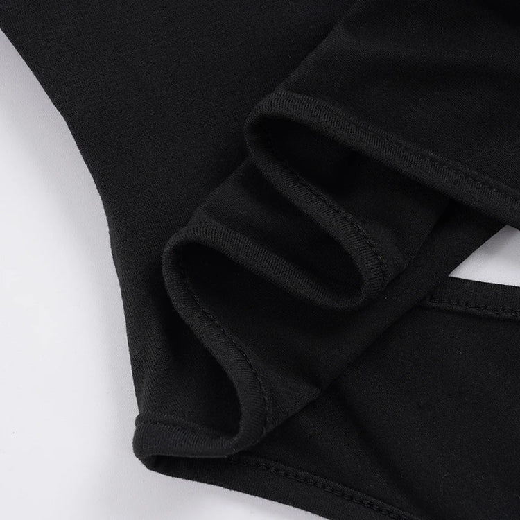 SUCHCUTE Sexy High-Neck Mesh Patchwork Jumpsuit Women Hollow One-piece Suit Streetwear Long Sleeve Bodysuits Skinny Rompers Y2k