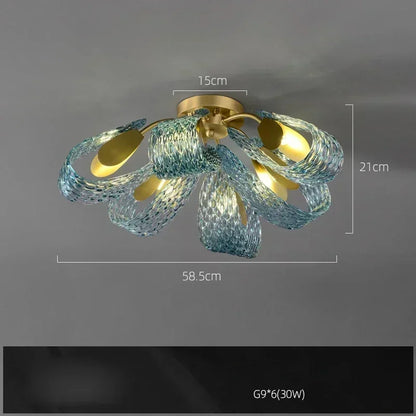 Modern Blue Glass Led Pendant Lamp Copper Designer Hanging Chandeliers for Living Room Bar Bedroom Suspension lustre Lights