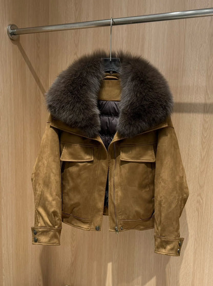 Women's Winter Genuine Fur Coat Cold Weather with Big Collar Mink Coat Thermal Outerwear for Casual City Fashion Wear Windproof