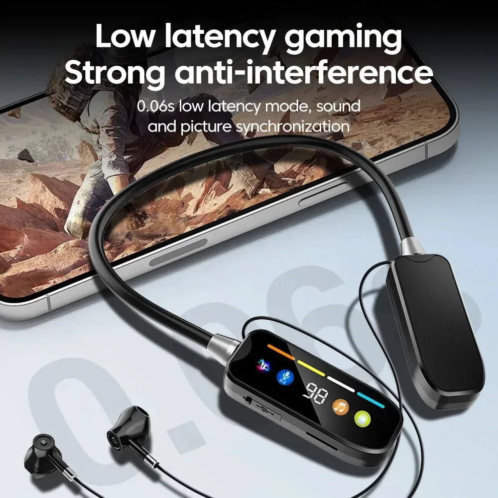 KEBIDUMEI Bluetooth 5.4 Headphones with Screen Neckband Earphones Wireless Headsets HiFi Stereo Sports Earbuds Support TF Card