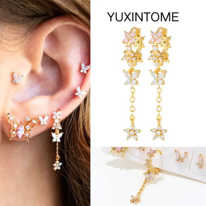 White Color Zircon Hoop Earrings 925 Sterling Silver Needle Cross/Star/Flower/Water Drop Pendant Gold Earrings Luxury Jewelry