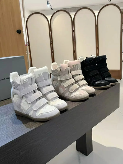 Women's Ankle Boots 2026 New Genuine Leather 8CM Hidden Heel Women Platform Sneakers Fashionable Splice Color Design Women Shoes