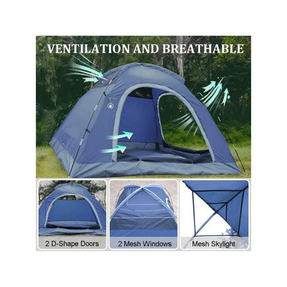 4 Person Camping Tent Waterproof Dome Tent Removable Rainfly Ventilated Double Layer Design 2 Doors Large Mesh Windows Lightweight Portable Easy Quick Setup for Hiking Trekking Traveling Beach Picnic Backyard All Seasons Wind