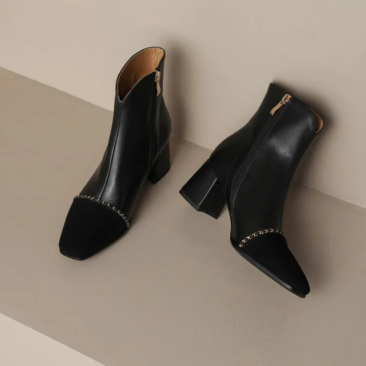 LeShion Of Chanmeb Natural Genuine Leather Boots Luxury Brand Designer Mix-color Kid Suede Ankle Boot Ladies Autumn Winter Shoes