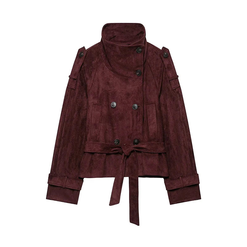 Women's Jackets Coats Autumn Fashion With Belt Suede Jacket Winter Women's Coat Women Short Jacket Vintage New Outerwear