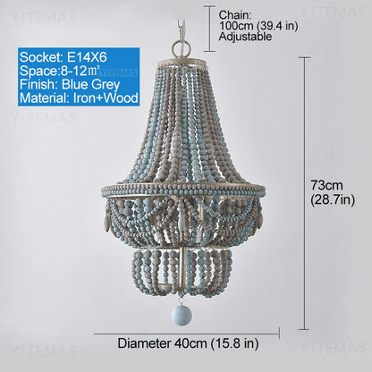 French Country white wood Bead Chandelier dining room bedroom princess Decorative chandelier 3/5 lights hanging light fixture