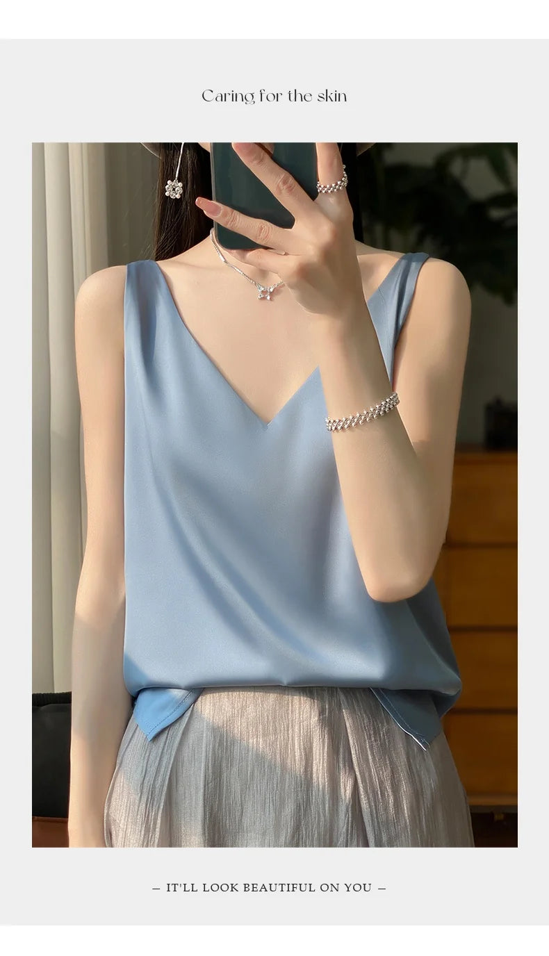 New Lce Silk Satin Camisole Women's Spring/Summer Solid Color Sleeveless Sexy Comfortable Silk Underwear Vest RW-D09