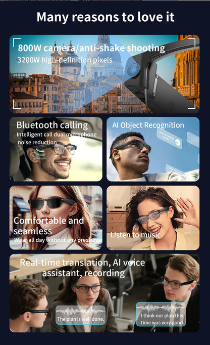 2026 4K Smart Glasses AI Translation Color-changing Lenses High-definition Voice Call Music Local Open-ear Audio Smart  Glasses