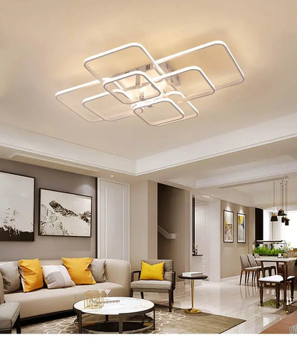 Modern Square LED Ceiling Chandelier with Remote Control Dimmable Light Fixture for Living Room Bedroom Dining Home Decor Lamp