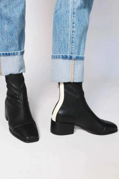 Colorblock Women Ankle Boots British Style Boots Square Toe Chunky Heels Short Booties Ith Back Zipper