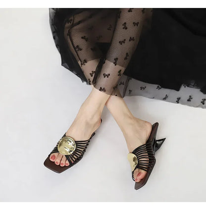 Luxury Designer Square Toe Slippers Heeled Sandals for Woman Shoes 2026 New Elegant Pumps Flip Flops Dress Summer Mujer Zapatos