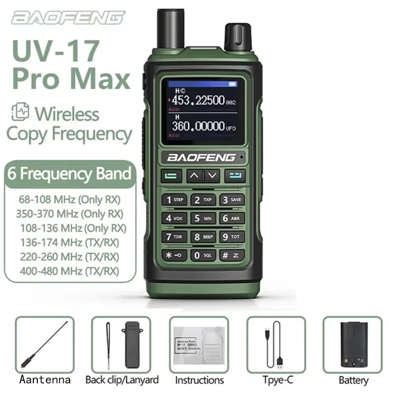 BAOFENG UV-17Pro Max Dual Band VHF/UHF Walkie Talkie with One-key Frequency Matching NOAA Weather Channels for Hiking Camping