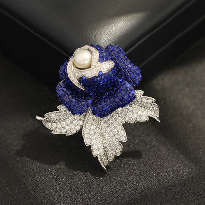 Heavy Industry Luxury Full Diamond Crystal Rose Brooches Fashion Flower Broche Coat Suit Exquisite Accessories Pins for Women
