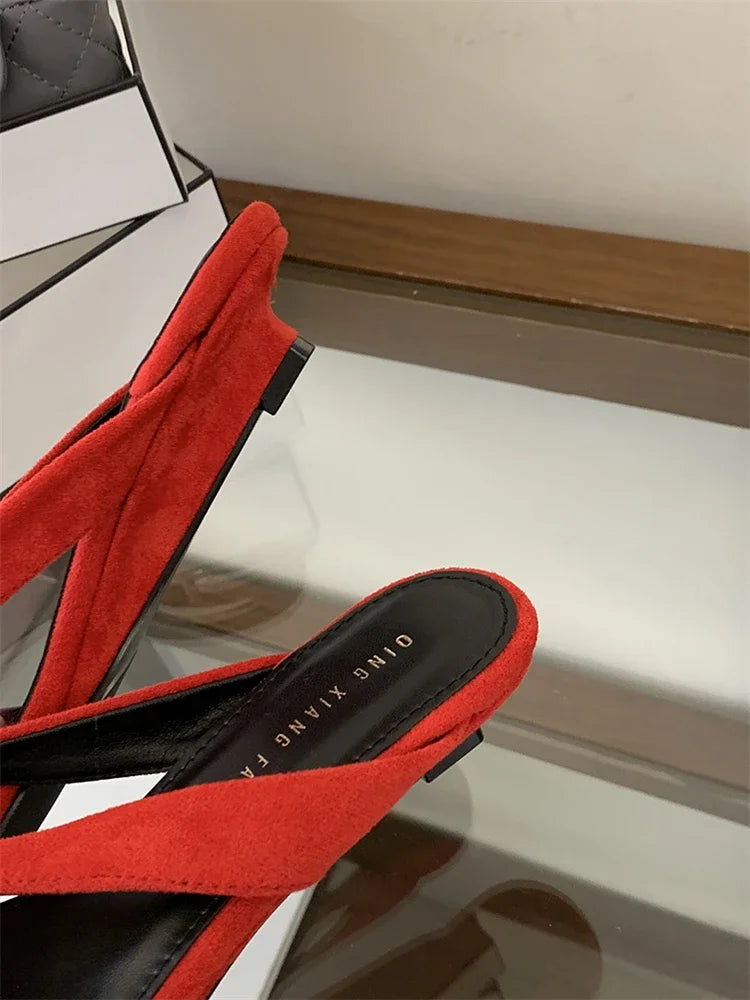 ZAROY Red Women's Flip Flops Summer Slippers Square Clip Toe Thin Low Heels Casual Beach Mules Slides Thongs Sandals Zapatos