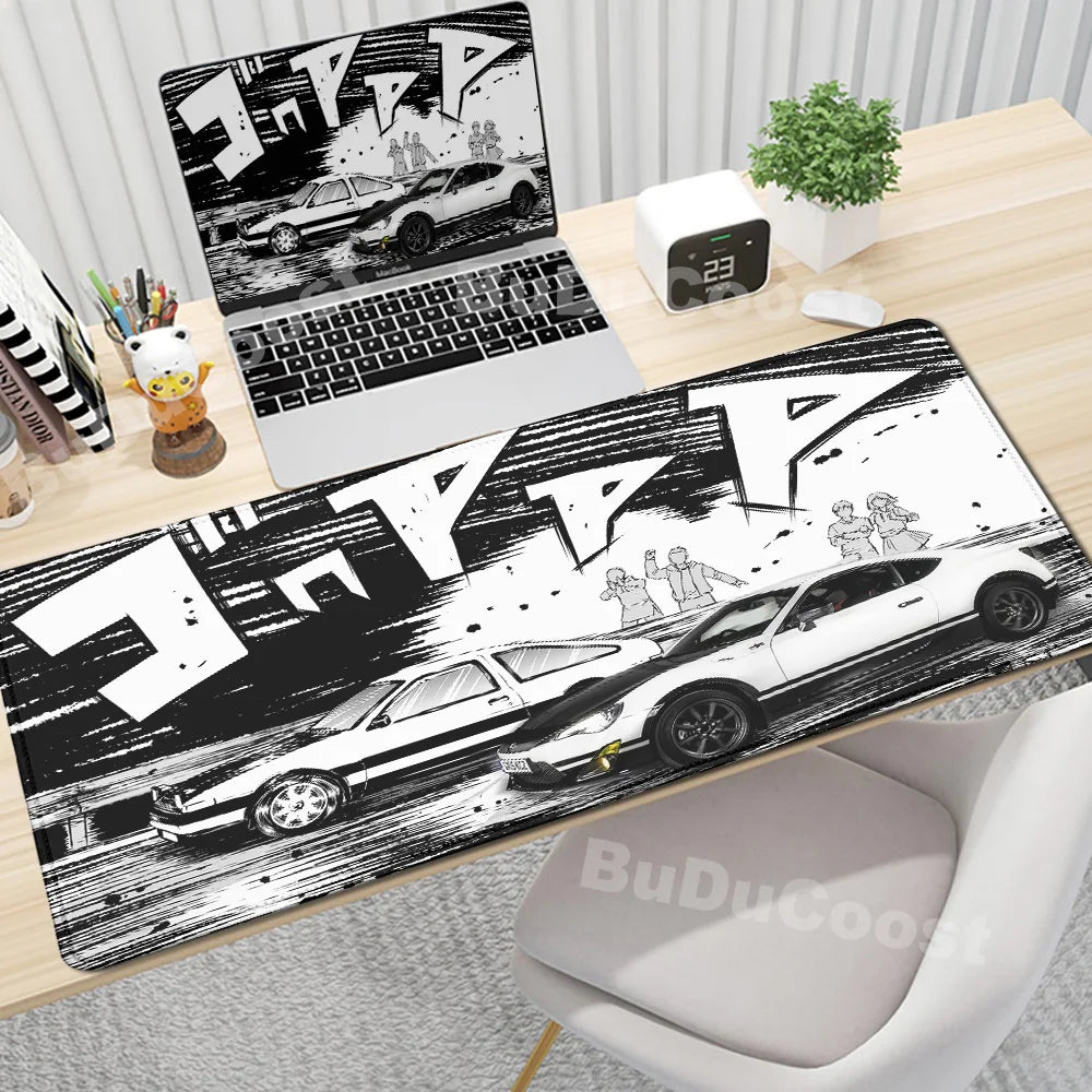Gaming Mouse Pad Non-slip Mausepad Anime Initial D Keyboard Mats Large Office Deskmat Black And White Art Rubber Mice Pad Carpet