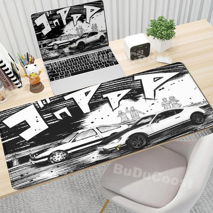 Gaming Mouse Pad Non-slip Mausepad Anime Initial D Keyboard Mats Large Office Deskmat Black And White Art Rubber Mice Pad Carpet