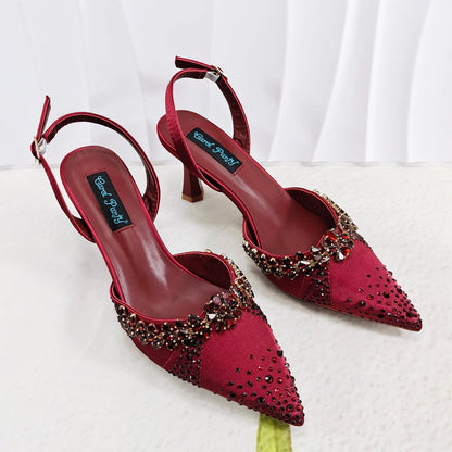 QueenaYan Slip-on High Heels and Matching Small Bag Nigeria Fashionable Party Pointed Shoes with Bag or A Pair of Work Shoes