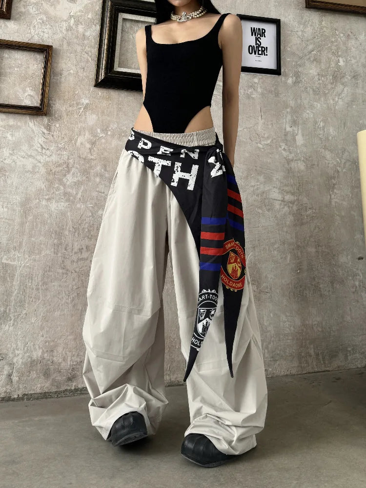 Women Y2K Wide Leg Cargo Pants 2026 Spring Cross-layer Straps Casual Hip Hop Dance Streetwear Trousers Baggy Vintage Fashion
