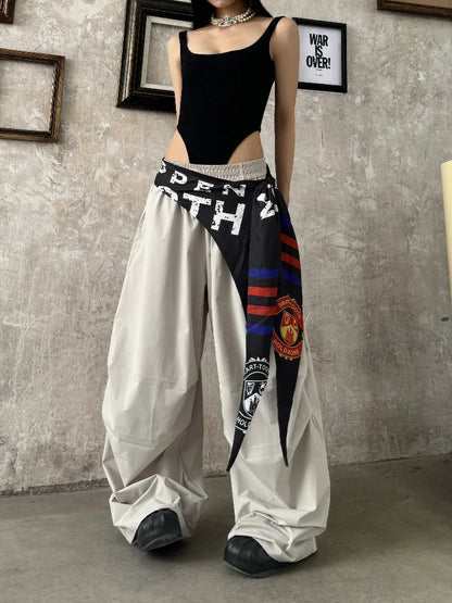Women Y2K Wide Leg Cargo Pants 2026 Spring Cross-layer Straps Casual Hip Hop Dance Streetwear Trousers Baggy Vintage Fashion