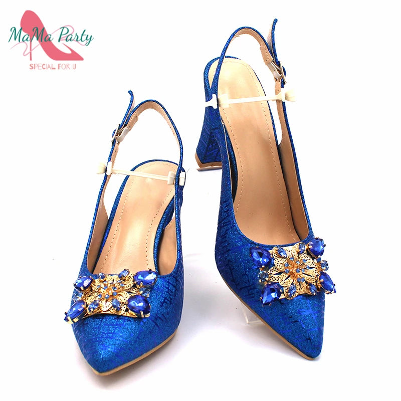 Fuchsia Color Italian Classics Design African Women Shoes and Bag Set High Quality with Shinning Crystal for Wedding Party