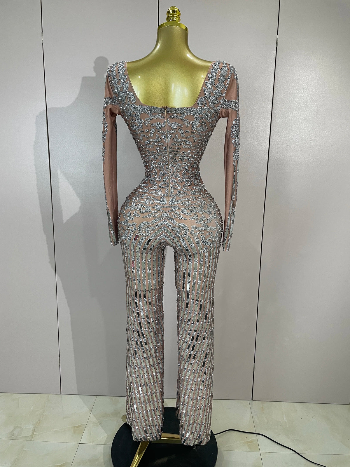 Sparkly Black Rhinestones Sequined Fringe Jumpsuit Women Sexy Nightclub Party Birthday Outfit Show Singer Stage Perform Costume