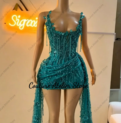 Black Crystal Beaded Homecoming Prom Dress Mermaid Mini Cocktail Valentine's Day Birthday Dress Luxury 2026 Blackgirl Customized