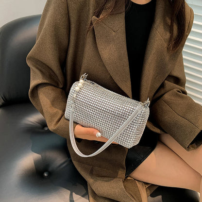 Allover Rhinestone Bucket Bag Waterproof Lightweight Women Crossbody Bag Mini All-match Glitter Chain Prom Purse for Ladies