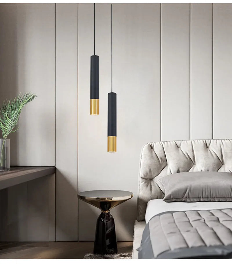 Cylinder Dimmable LED Pendant Lights Long Tube Lamps Dining Room Shop Bar Decoration Cord Pendant Lamp Background Wall Lighting
