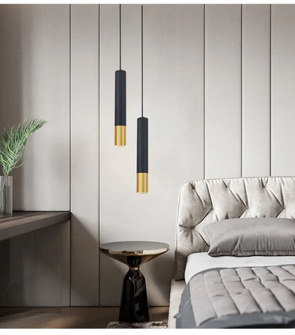 Cylinder Dimmable LED Pendant Lights Long Tube Lamps Dining Room Shop Bar Decoration Cord Pendant Lamp Background Wall Lighting